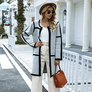 winter knitted sweater solid color long cardigan sweater women long sleeve coatigan