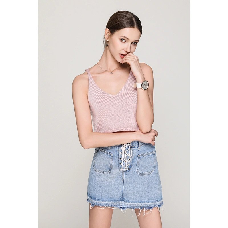 Summer clothing knitted vest Sexy ladies V-neck crop top casual knitted apparel women's tank tops