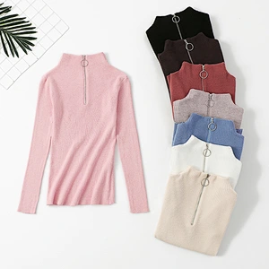 Winter long-sleeved 14GG kwniter solid color half-zip reglan causal women sweaters