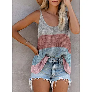 Fashion small vest color women clothes round neck knitted beach shirt