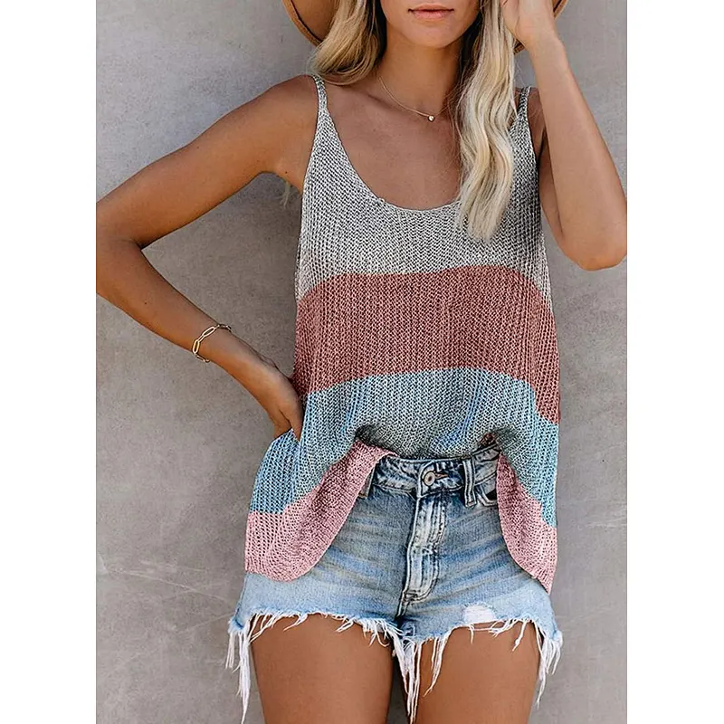 Fashion small vest color women clothes round neck knitted beach shirt