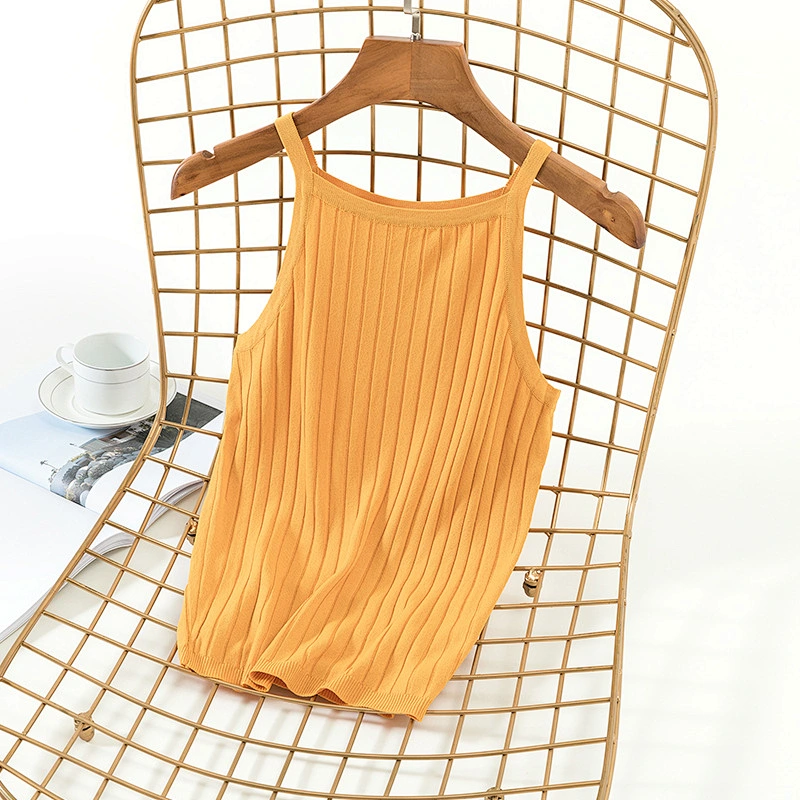 Candy color rib knitwear slim sexy sleeveless summer casual women vest knitted leisure blouse sweater