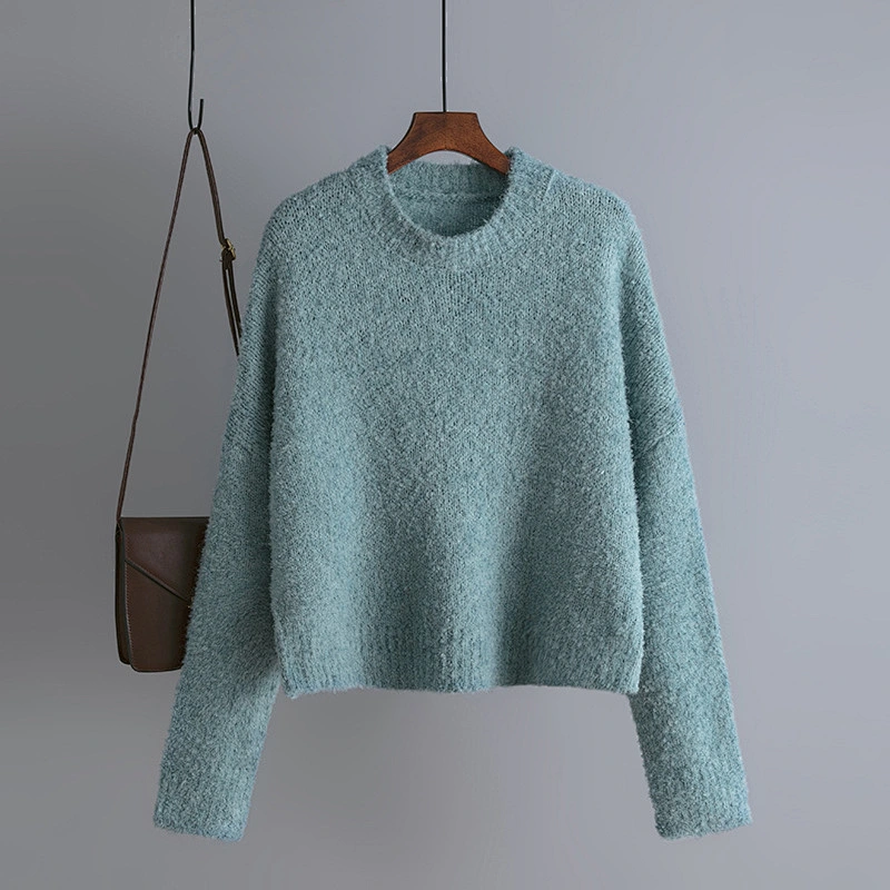 ladies cashmere oem college custom sweater pullover round neck acrylic basic knit sweaters