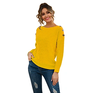 Custom Women New Design Autumn Winter Clothing Plain Solid Button Up Loose Pullover knitted Sweaters Cardigans