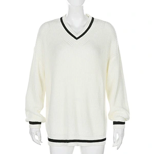 Whosale fashion clothing for ladies custom  long knit pullover sweaters long sleeve  korean white sweater