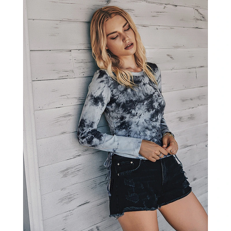 Women clothing tight basic shirt fashion tie-dye folds ladies shirt 2020 new style apparel stock