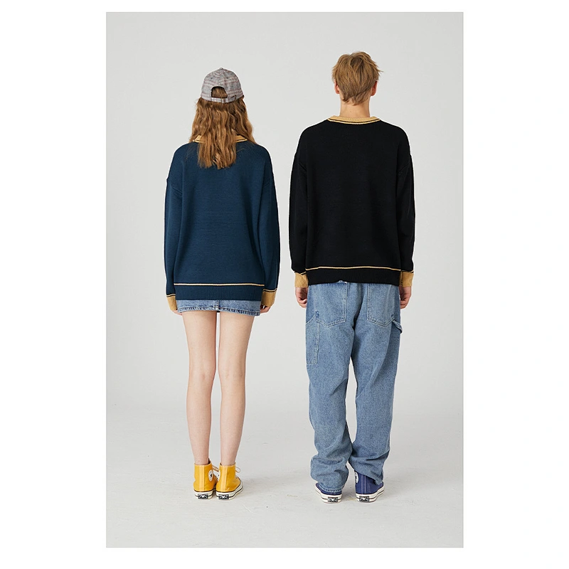 Wholesale couple pullover teddy bear knitwear crewneck sweater unisex custom intarsia sweater