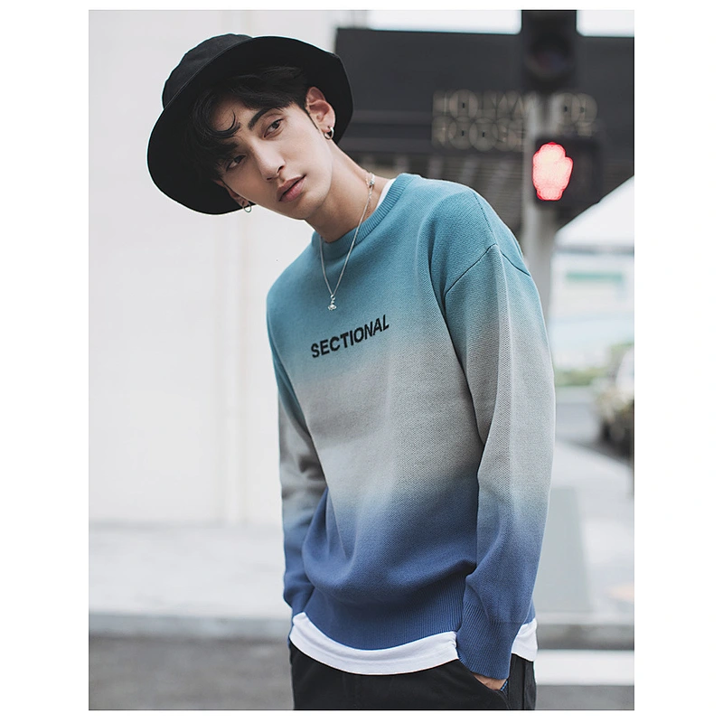 Fashion knitwear man manufacturers blue round neck sweater for winter men pullover sweater