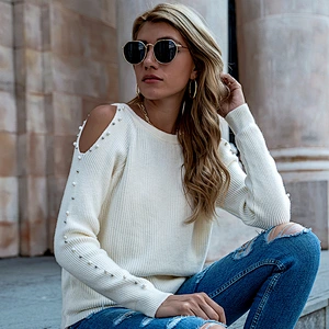 Autumn new style basic knit sweater pullover hot style clothes round neck pearl women sweaters