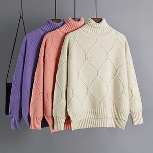 High neck fashion new turtleneck warm sweater loose pullover plus size knit sweater for women