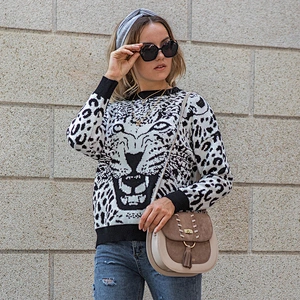 Autumn winter new jumper women knitted pullover sweater jumper girl stylish leopard sweaters