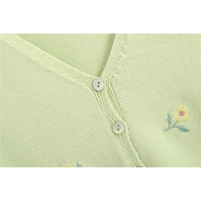 Women Floral Embroidery Cropped Knitted Cardigan Sweater Vintage Girl Tops blouse