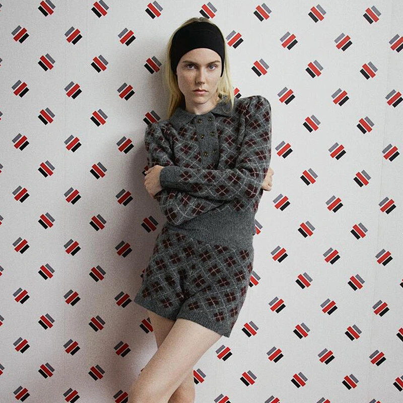 Fashion Argyle Cropped Knitted Sweater Vintage Round Lapel Collar winter Pullovers Blouse