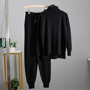 Outwear Pullover sweater pants women set CHIC cotton 2 Pieces Knitted autumn Sweater Set