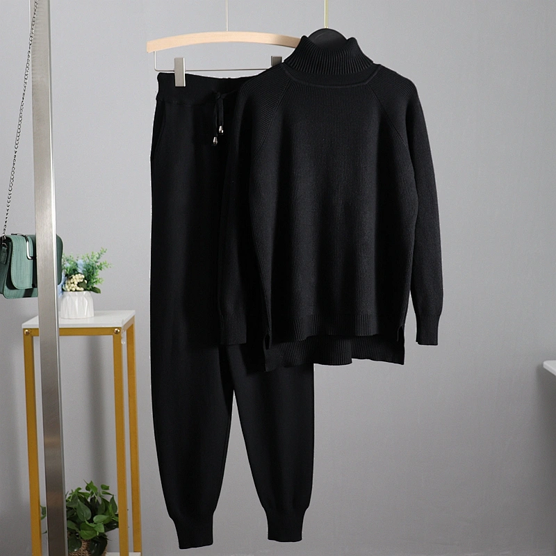 Outwear Pullover sweater pants women set CHIC cotton 2 Pieces Knitted autumn Sweater Set