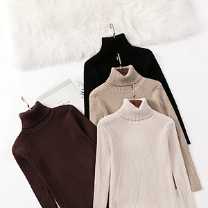 Winter core-spun yarn pullover roll-neck knitwear 12GG long sleeve women sweater