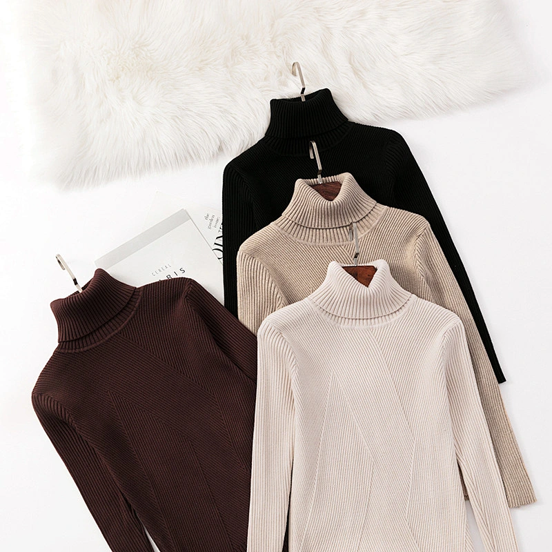 Winter core-spun yarn pullover roll-neck knitwear 12GG long sleeve women sweater