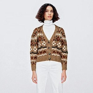 Winter With Buttons Jacquard oversized sweater stylish shirts  plaid cardigan women's long knit loose sweaters