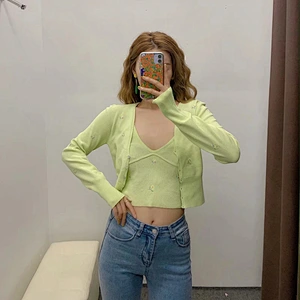 Women Floral Embroidery Cropped Knitted Cardigan Sweater Vintage Girl Tops blouse