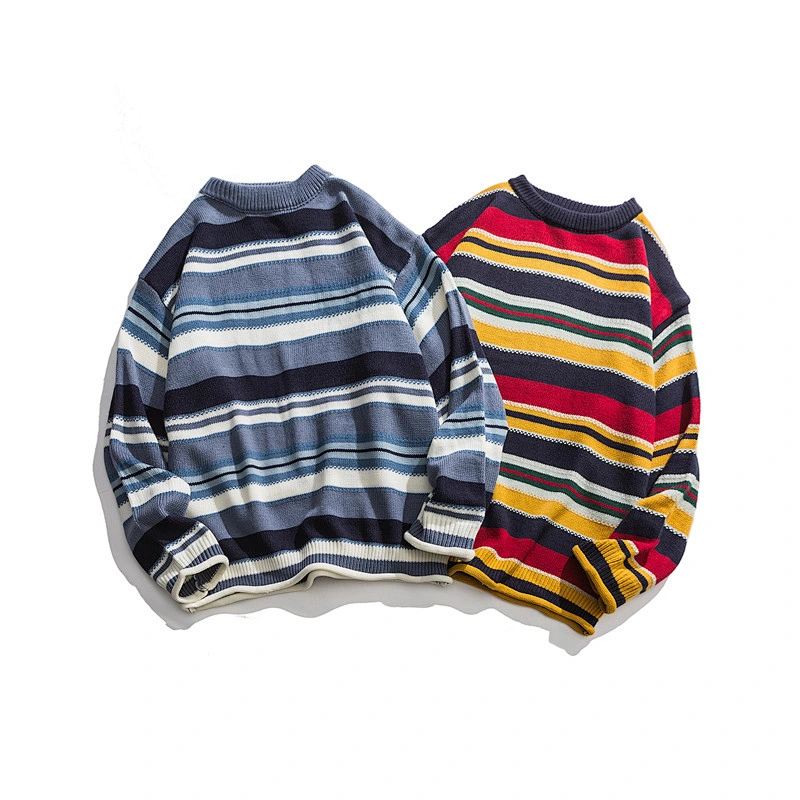 Couple matching clothing designs korean sweaters color unisex knitwear winter stripes o-neck women's wear stripes knitwear
