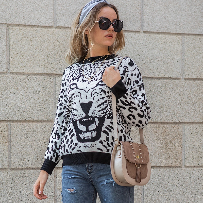 Autumn winter new jumper women knitted pullover sweater jumper girl stylish leopard sweaters
