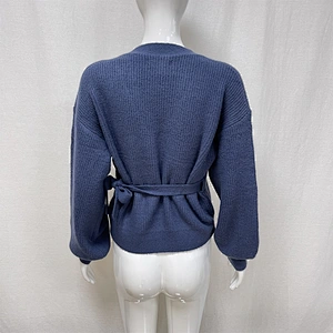 Winter lace-up solid color women's knitted sweater