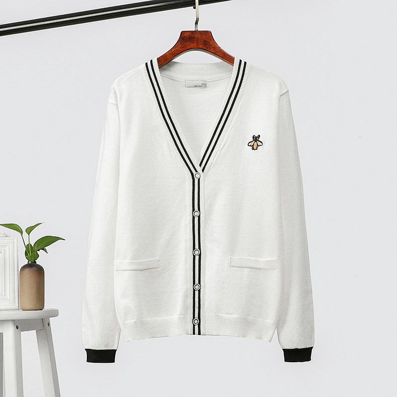 Embroidered Thick Knit Jacket button-through cardigan oversized coatigan sweaters