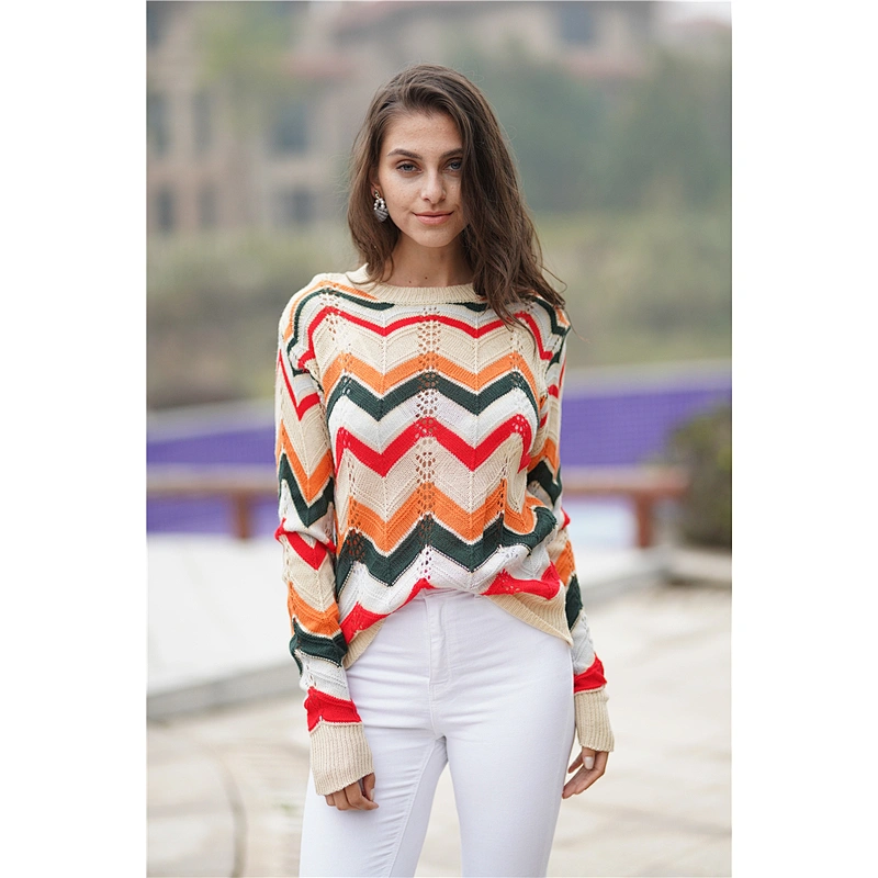 Fall clothing for women color matching stripes sweater  women hoodies apparel in stock