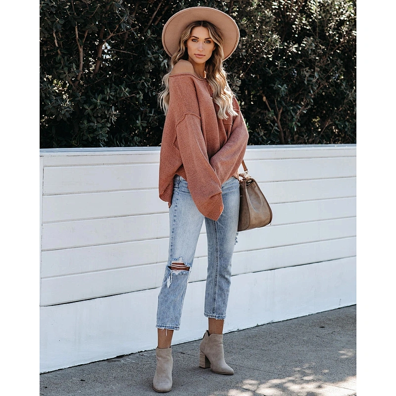Fashion clothes round neck pocket loose casual women sweater