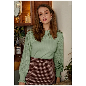 Puff sleeve spring knitwear pullover ruffles sweet girl fashion elegant sweater blouses for women