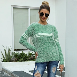 Striped Long Sleeve Women Teenager Pullover Outfits Crew Neck Knit  Mohair Tops Sweater