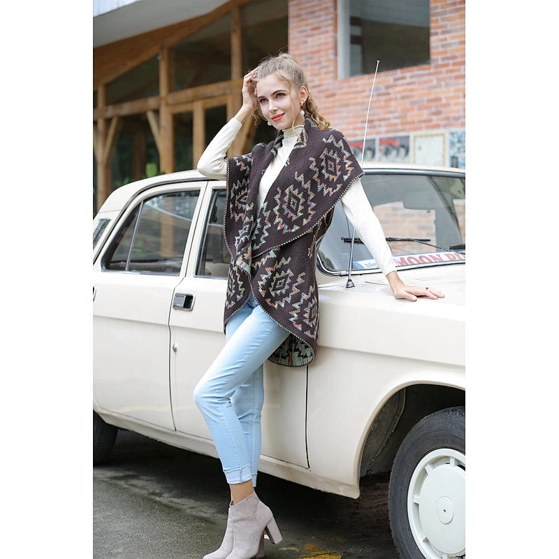 Knitted cardigan autumn new jacquard ladies jacket sleeveless cape shawl sweater