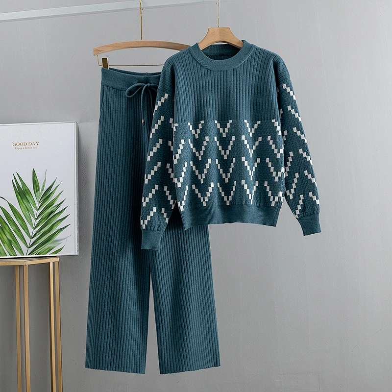 Winter fashion casual sweater 2 piece set women round neck plus size sweater set