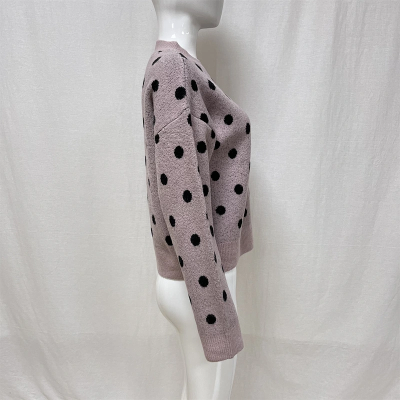 Winter long-sleeved polka-dot jacquard knitted sweater for ladies
