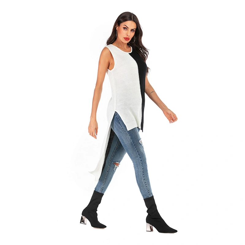 Short front and back long pullover sweater sleeveless bottoming knitwear vest