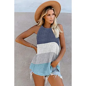 Women's color-block knitted vest halter neck round neck sleeveless knitted top shirt
