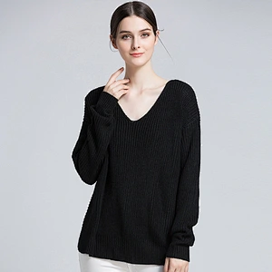 Women's V-neck pullover clothes leaky back knitwear fashion sweater