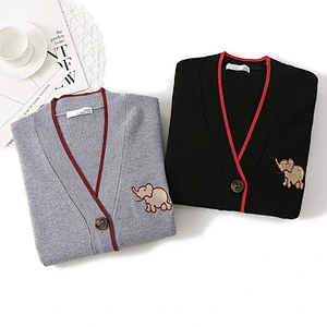 Embroidered cardigan jacket autumn thick loose button plackets knit women sweater