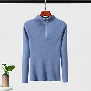 Winter long-sleeved 14GG kwniter solid color half-zip reglan causal women sweaters