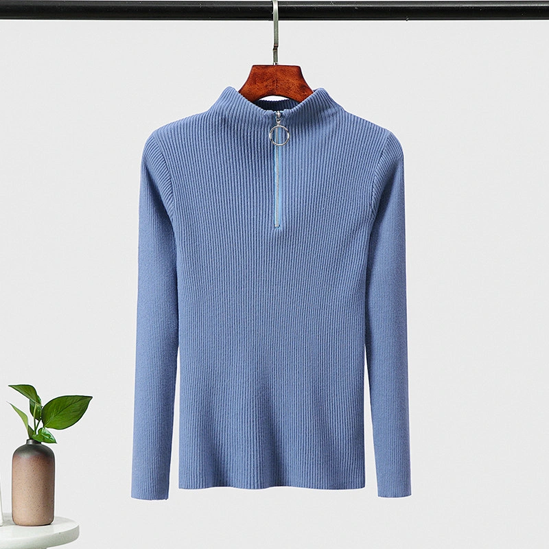 Winter long-sleeved 14GG kwniter solid color half-zip reglan causal women sweaters