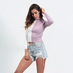 Women sweaters color matching slim sweaters ladies top apparel stock mujer