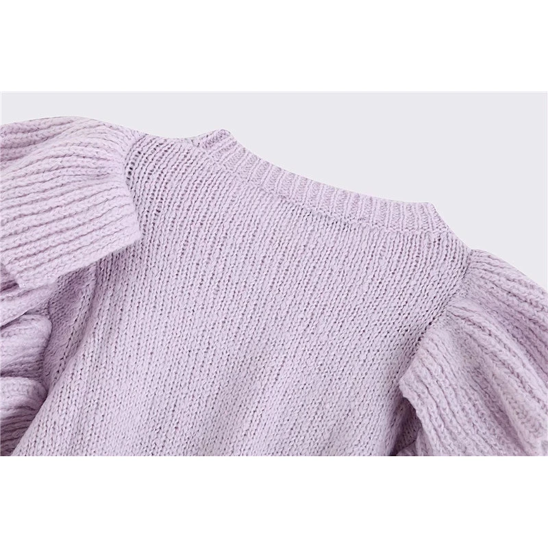 Fall Stylish Ruffles Short Knitted Sweater Women O Neck Sweet Pullovers Chic Tops Blouse
