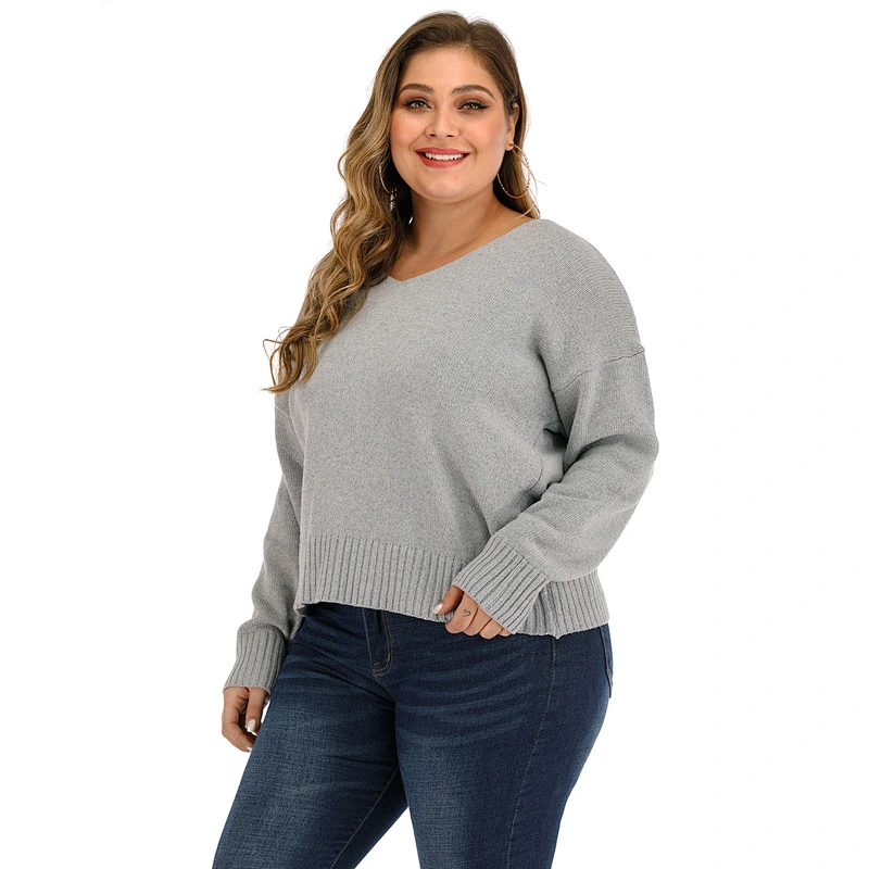 Plus size women personality strappy sexy backless V-neck thick pullover sweaters