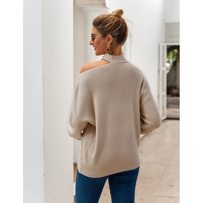 Women 2020 winter new lazy style asymmetrical girl strapless pullover sweaters