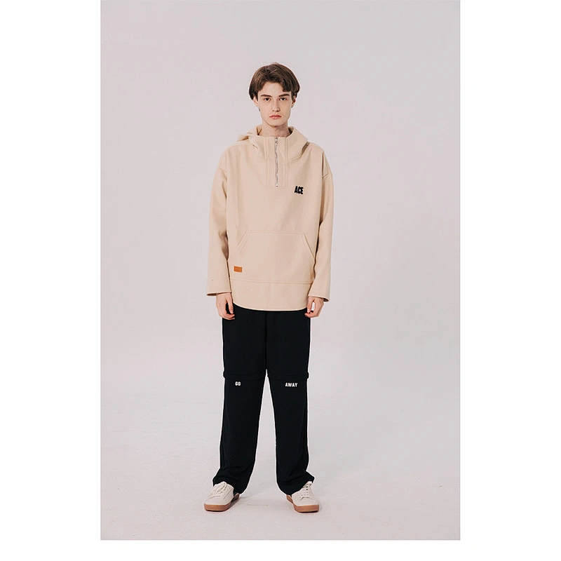 Fshion couple long sleeve 1/4 quarter zip pullover men women loose irregular hem pullover hooded sweatshirt