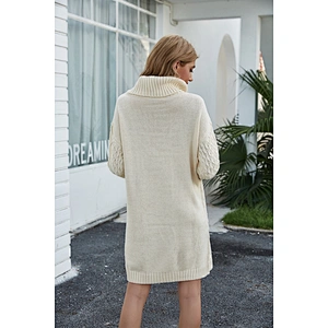 Long turtleneck sweater loose fashion casual  knitwear knitted dress for women