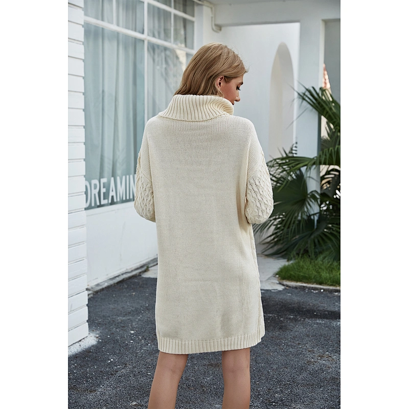 Long turtleneck sweater loose fashion casual  knitwear knitted dress for women