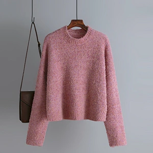 ladies cashmere oem college custom sweater pullover round neck acrylic basic knit sweaters