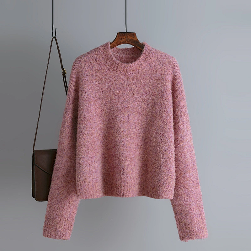 ladies cashmere oem college custom sweater pullover round neck acrylic basic knit sweaters