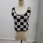 women summer heart checkerboard sweater crop tops